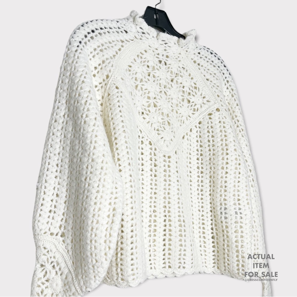 ba&sh Cream Crochet Open-Knit Long Sleeve Sweater - Picture 9 of 11